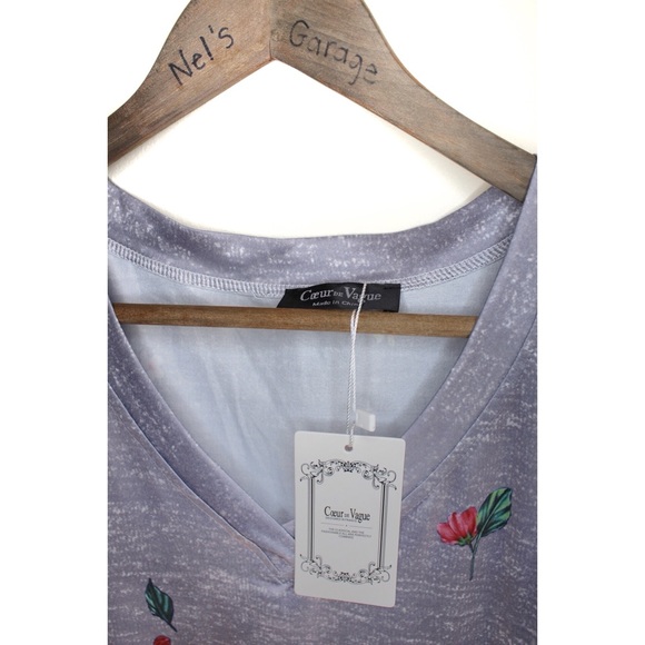 Couer DE Vague France NWT Grey VNeck Floral Top XL - Picture 6 of 7
